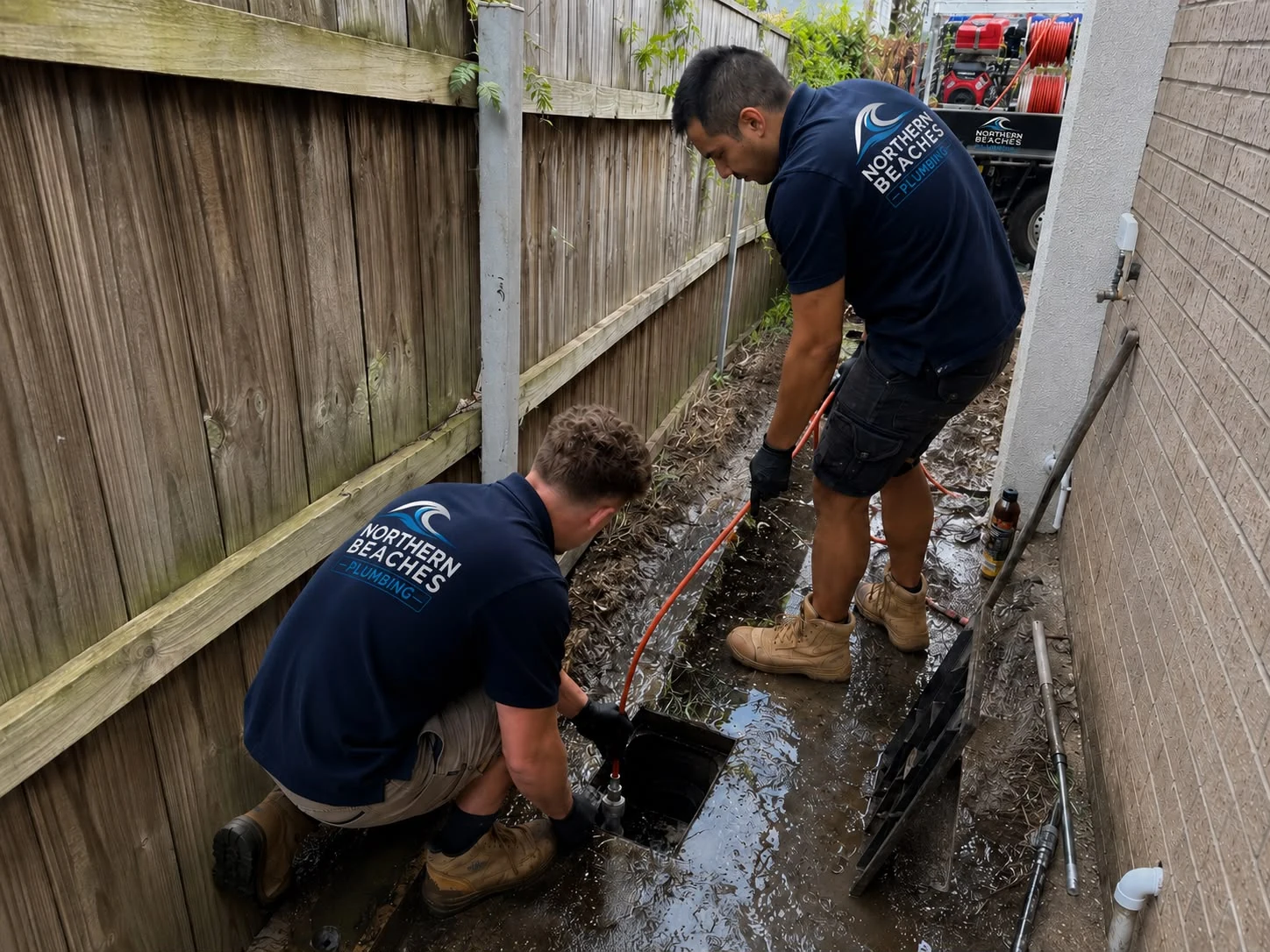 Drain access and clearing beside a residential property